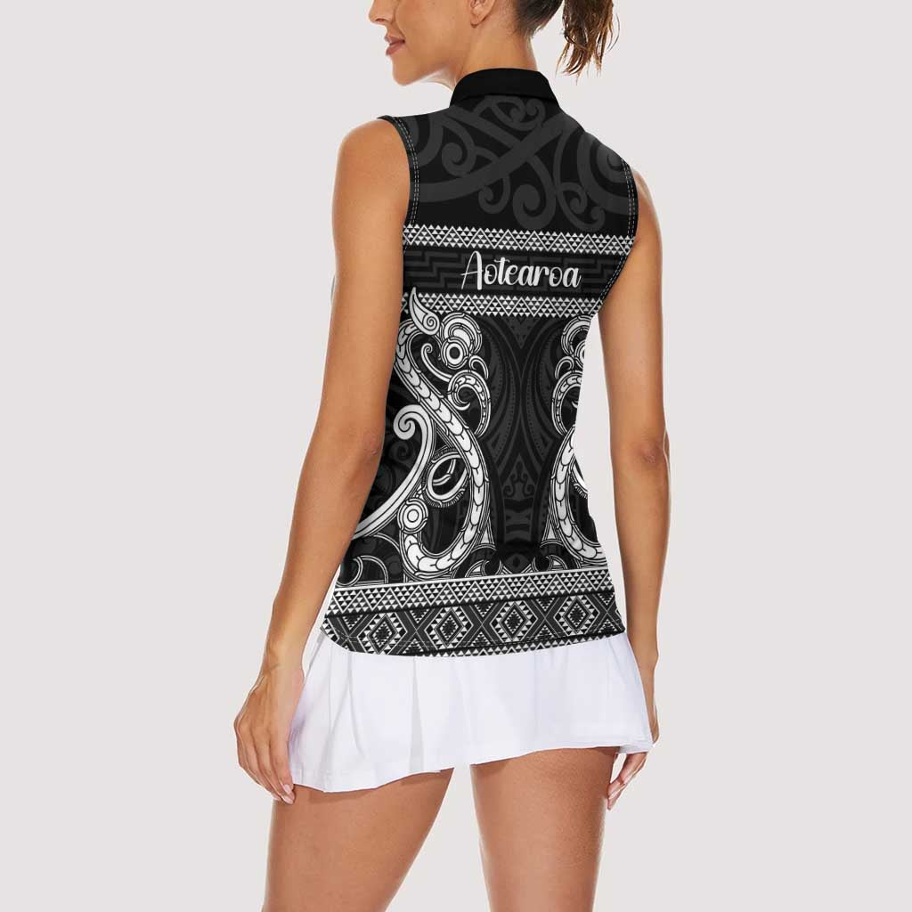 Kia Ora New Zealand Women Sleeveless Polo Shirt Maori Language Week Pango Taniko Motif - Polynesian Pride