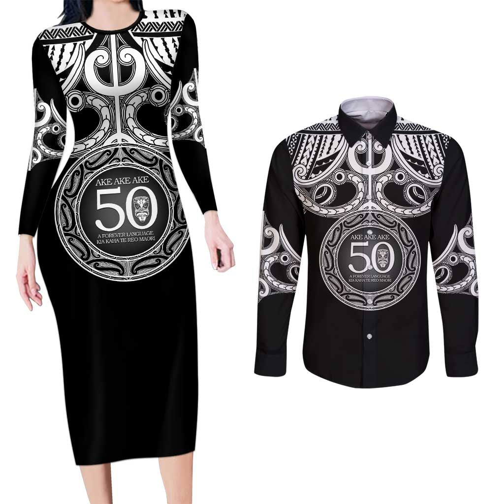 Kia Kaha Te Reo Maori New Zealand Couples Matching Long Sleeve Bodycon Dress and Long Sleeve Button Shirt 50th Anniversary Ake Ake Ake - Polynesian Pride
