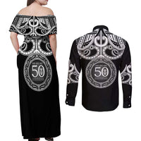 Kia Kaha Te Reo Maori New Zealand Couples Matching Off Shoulder Maxi Dress and Long Sleeve Button Shirt 50th Anniversary Ake Ake Ake - Polynesian Pride