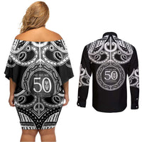 Kia Kaha Te Reo Maori New Zealand Couples Matching Off Shoulder Short Dress and Long Sleeve Button Shirt 50th Anniversary Ake Ake Ake - Polynesian Pride