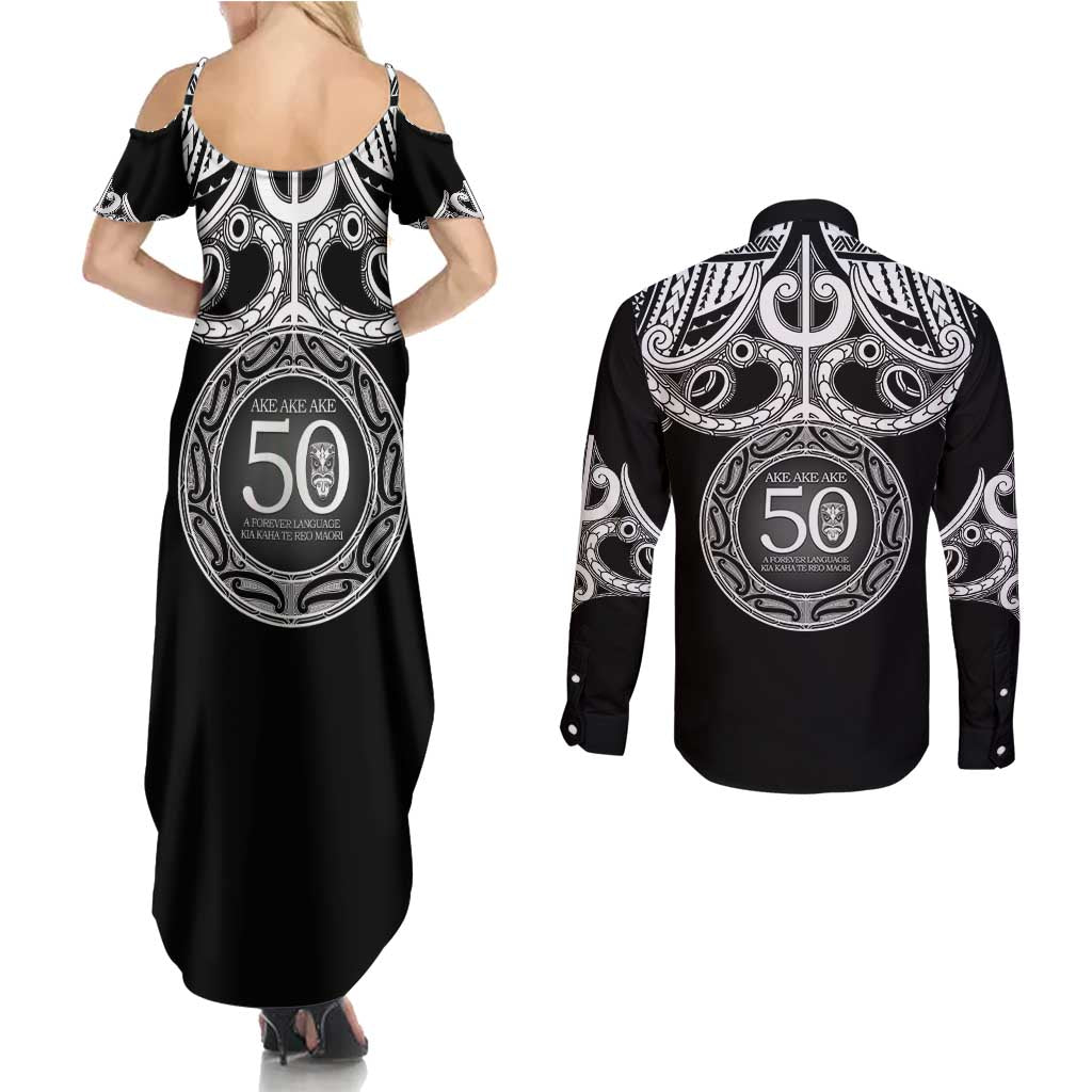 Kia Kaha Te Reo Maori New Zealand Couples Matching Summer Maxi Dress and Long Sleeve Button Shirt 50th Anniversary Ake Ake Ake - Polynesian Pride