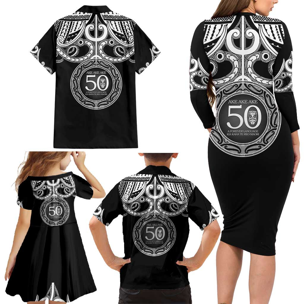 Kia Kaha Te Reo Maori New Zealand Family Matching Long Sleeve Bodycon Dress and Hawaiian Shirt 50th Anniversary Ake Ake Ake - Polynesian Pride