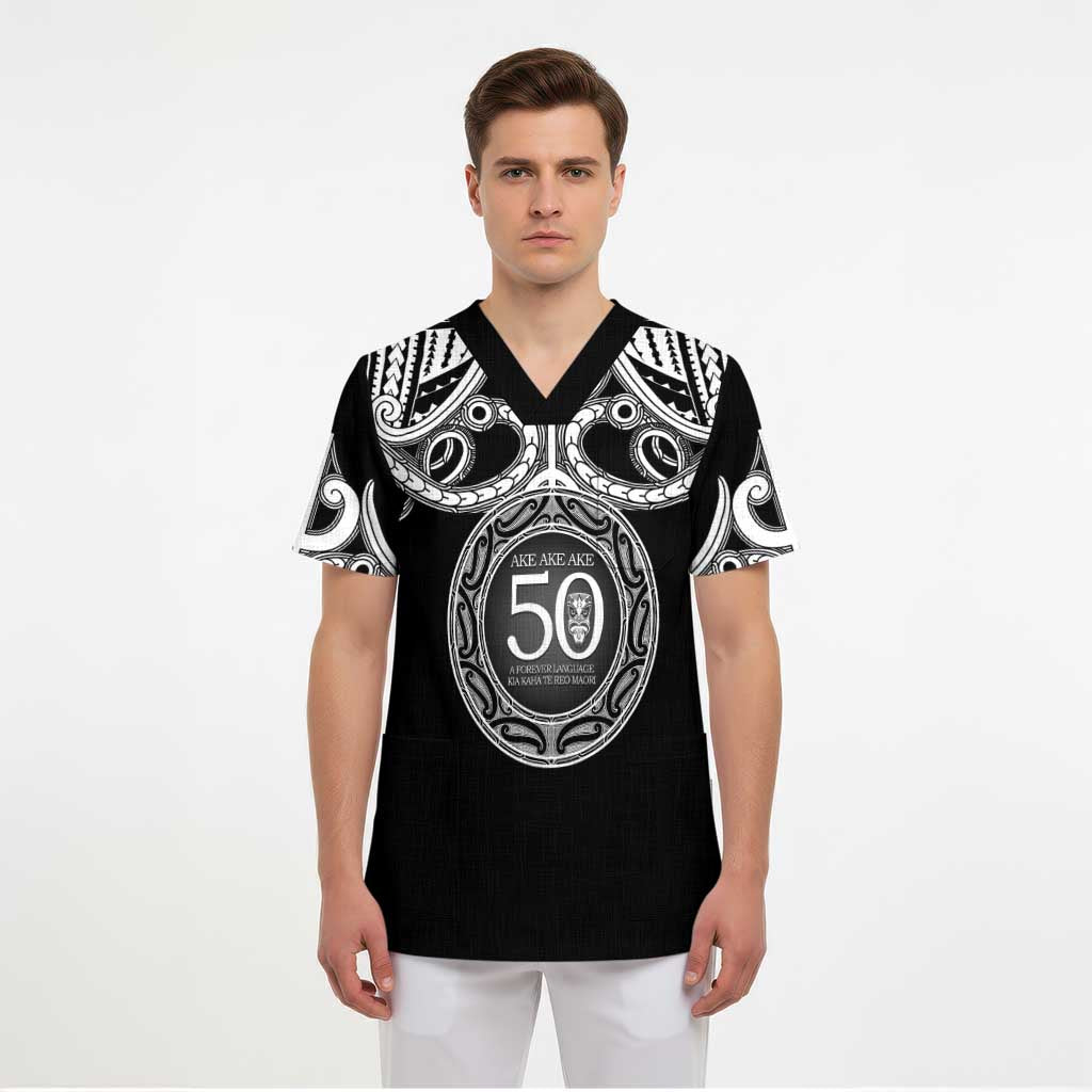 Kia Kaha Te Reo Maori New Zealand Scrub Top 50th Anniversary Ake Ake Ake LT14 - Polynesian Pride