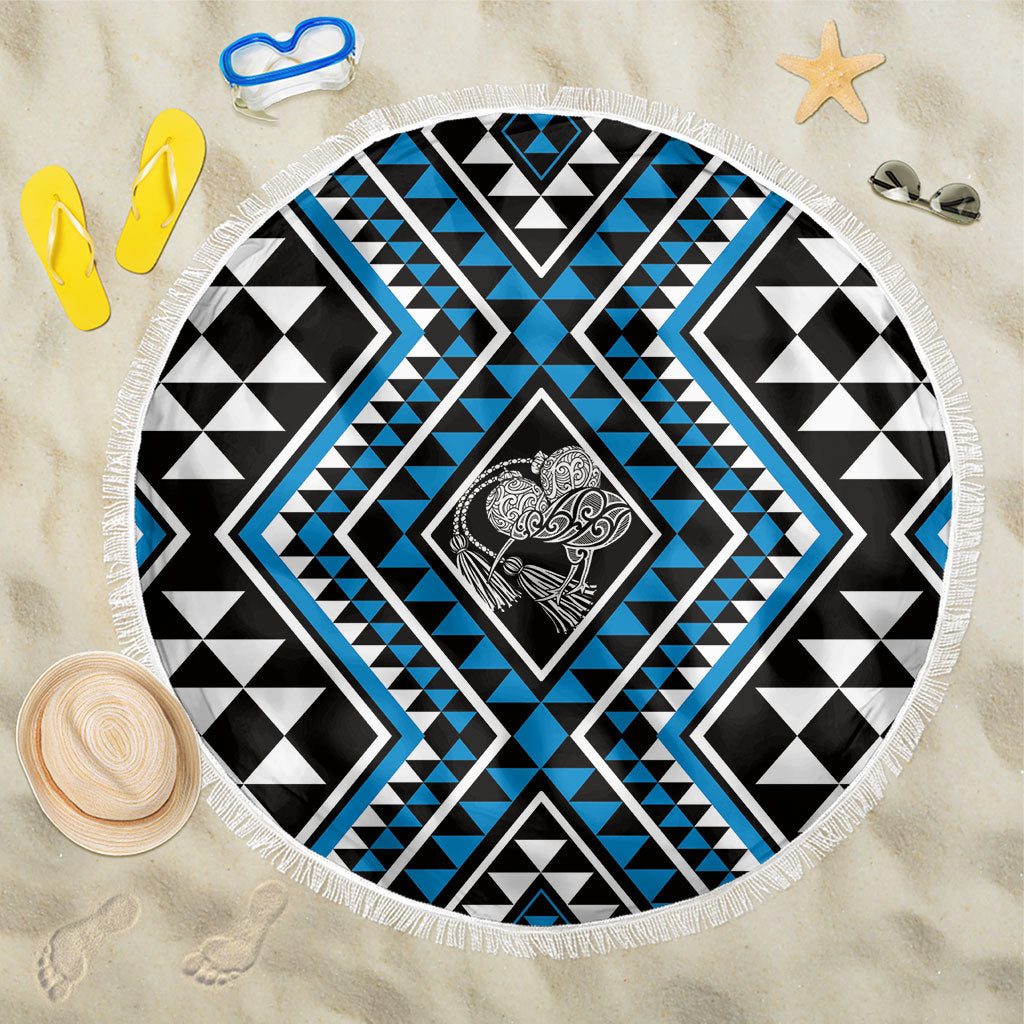 New Zealand Kikorangi Taniko Motifs Beach Blanket Maori Poi Dance Costume Inspired LT14 One Size 150cm Blue - Polynesian Pride
