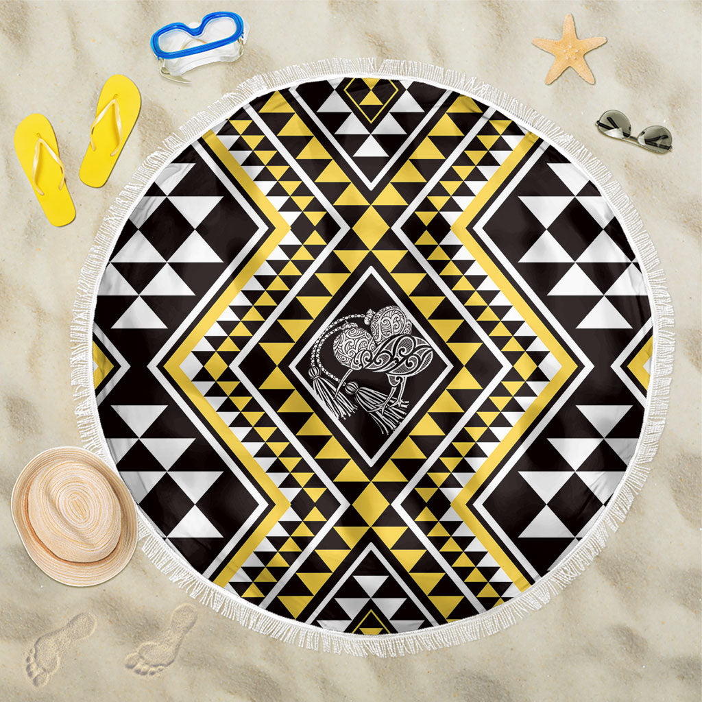 New Zealand Kowhai Taniko Motifs Beach Blanket Maori Poi Dance Costume Inspired LT14 One Size 150cm Yellow - Polynesian Pride