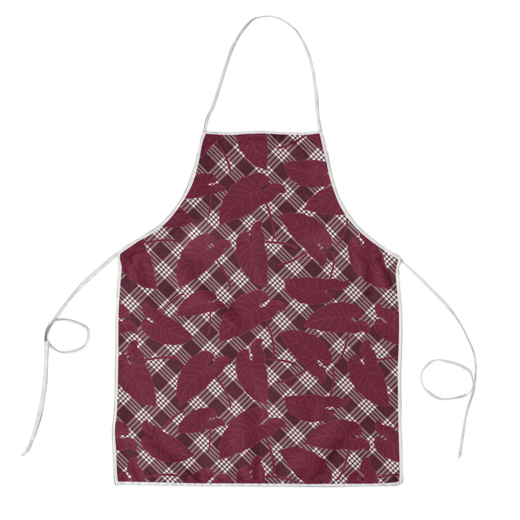 Burgundy Hawaii Kalo Palaka Motifs Apron Hawaiian Taro Leaves Elegant Vibes LT14 Burgundy - Polynesian Pride
