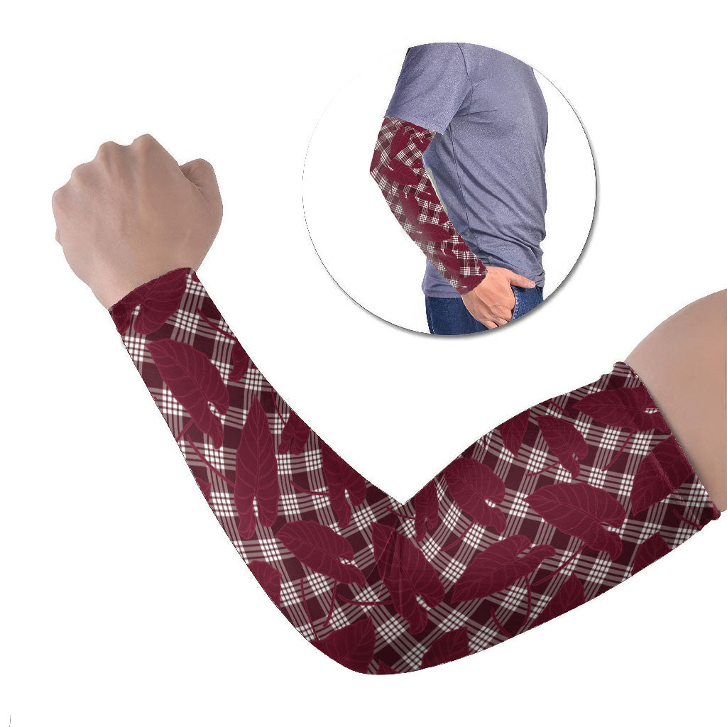 Burgundy Hawaii Kalo Palaka Motifs Arm Sleeves Hawaiian Taro Leaves Elegant Vibes LT14 Set of 2 Burgundy - Polynesian Pride