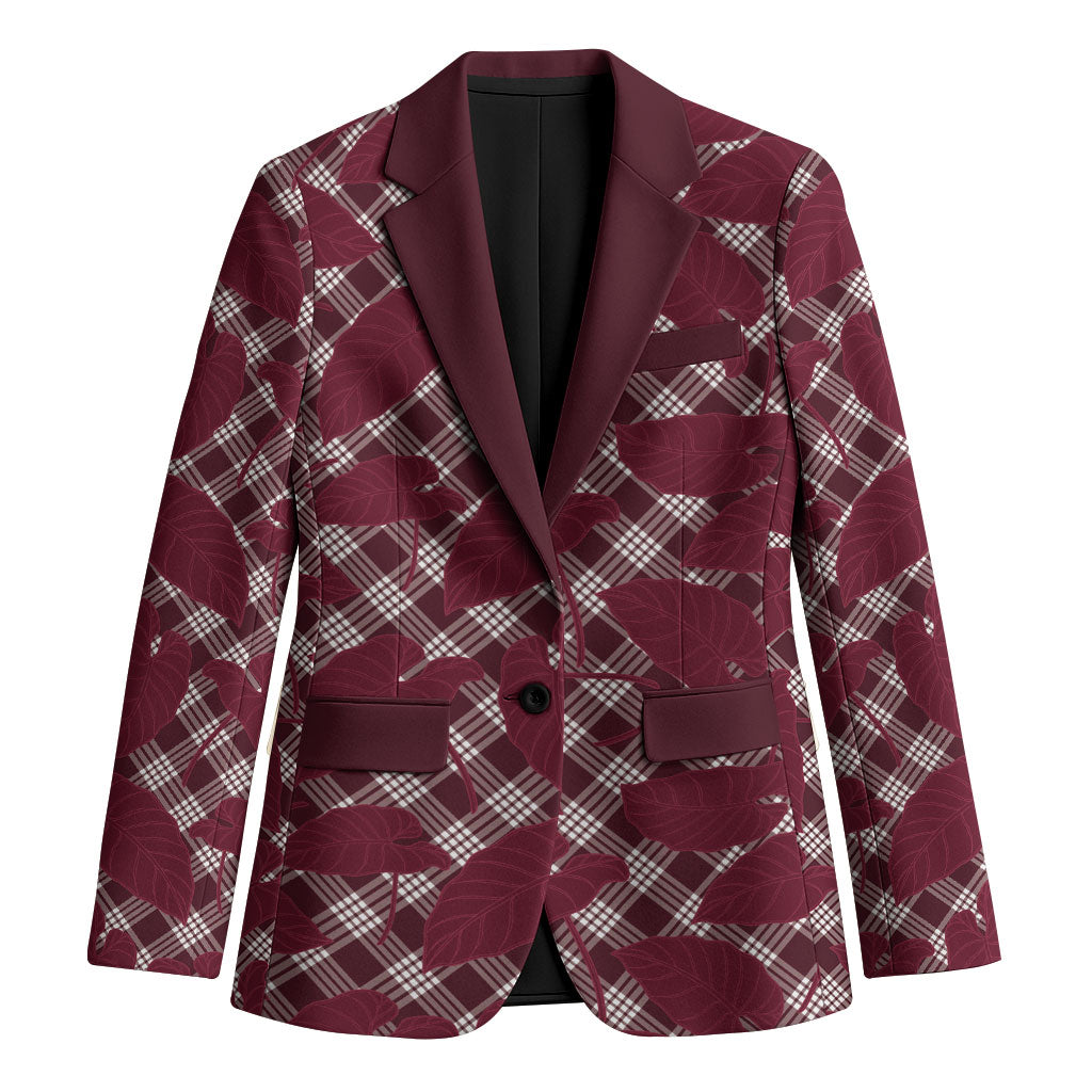 Burgundy Hawaii Kalo Palaka Motifs Blazer Hawaiian Taro Leaves Elegant Vibes LT14 Unisex Burgundy - Polynesian Pride