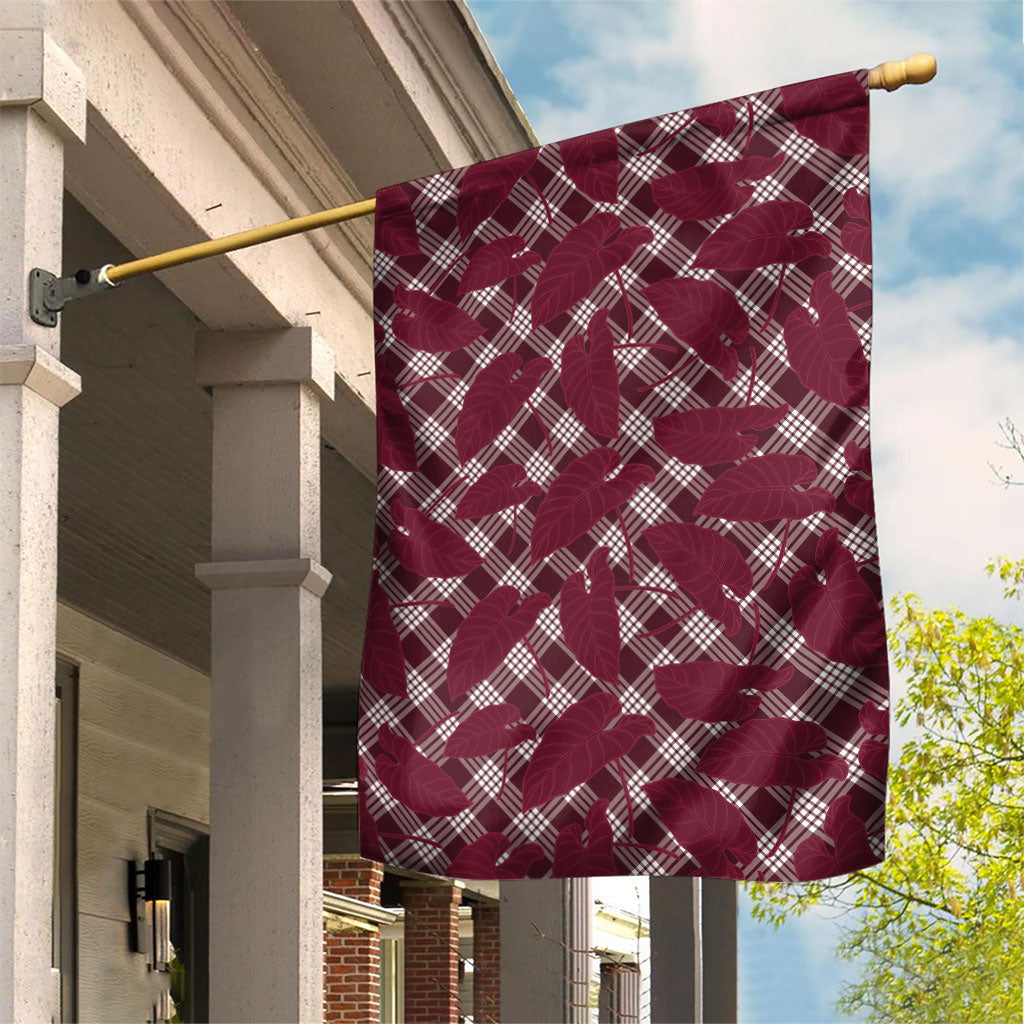 Burgundy Hawaii Kalo Palaka Motifs Garden Flag Hawaiian Taro Leaves Elegant Vibes LT14 House Flag Burgundy - Polynesian Pride