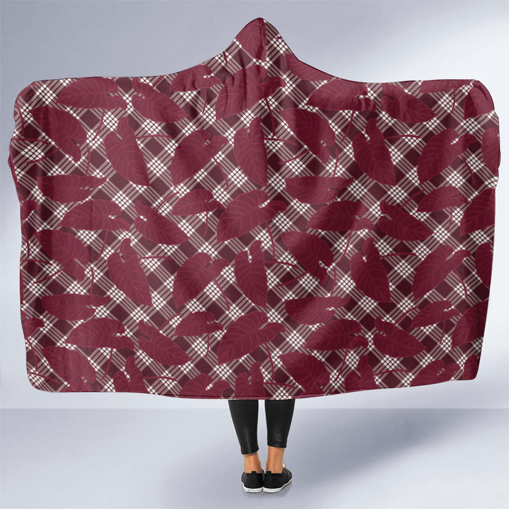 Burgundy Hawaii Kalo Palaka Motifs Hooded Blanket Hawaiian Taro Leaves Elegant Vibes LT14 One Size Burgundy - Polynesian Pride
