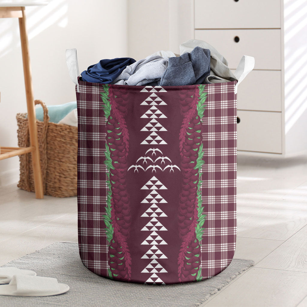 Burgundy Palaka Hawaii Iwa Bird Laundry Basket Hawaiian Kakau Jade Vine Lei LT14 Burgundy - Polynesian Pride