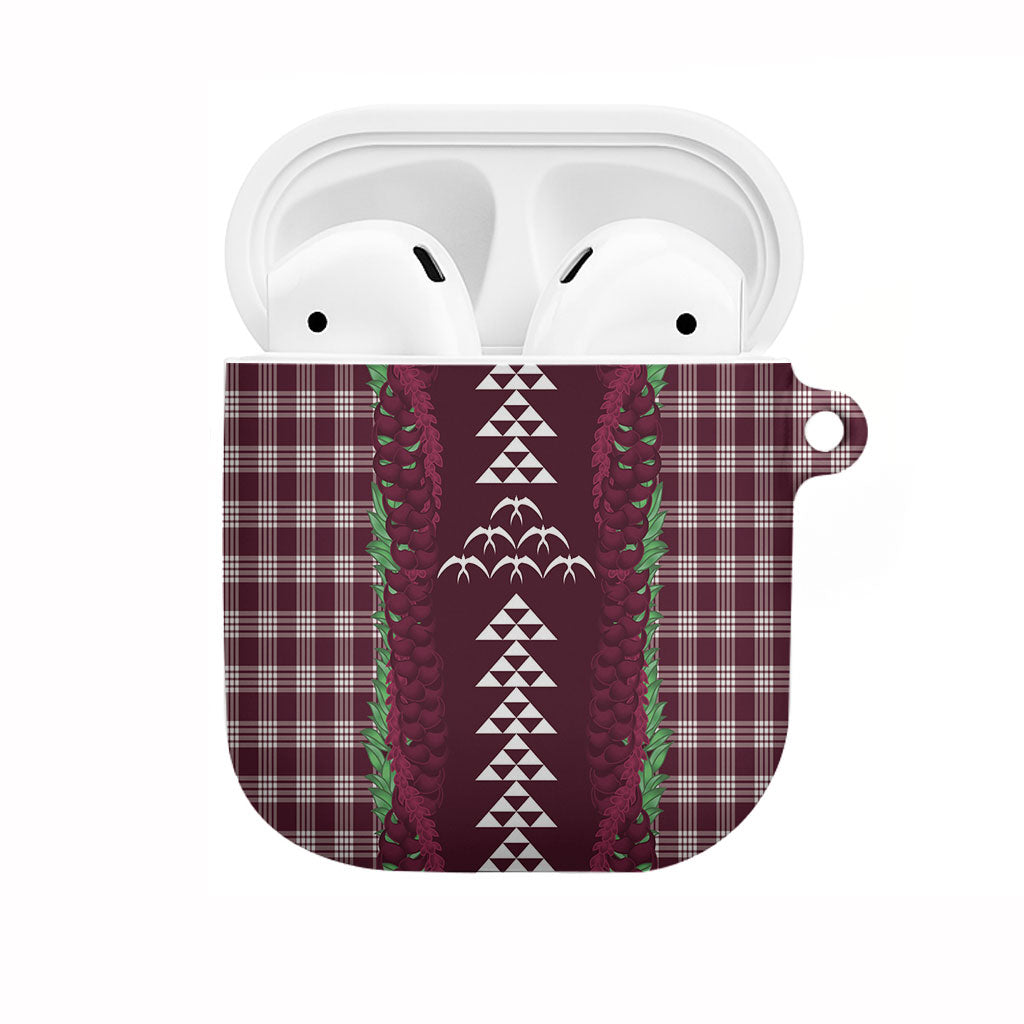 Burgundy Palaka Hawaii Iwa Bird AirPods Case Hawaiian Kakau Jade Vine Lei
