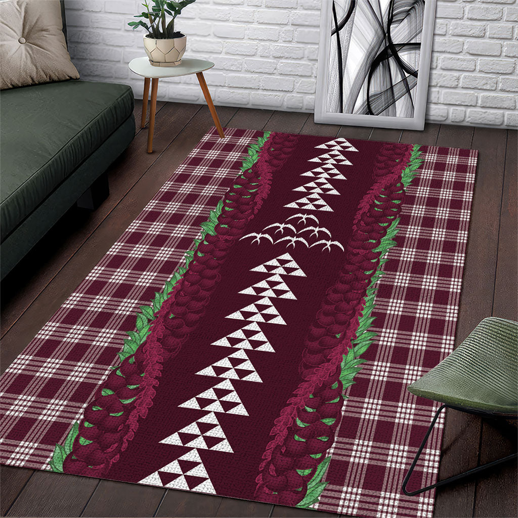 Burgundy Palaka Hawaii Iwa Bird Area Rug Hawaiian Kakau Jade Vine Lei