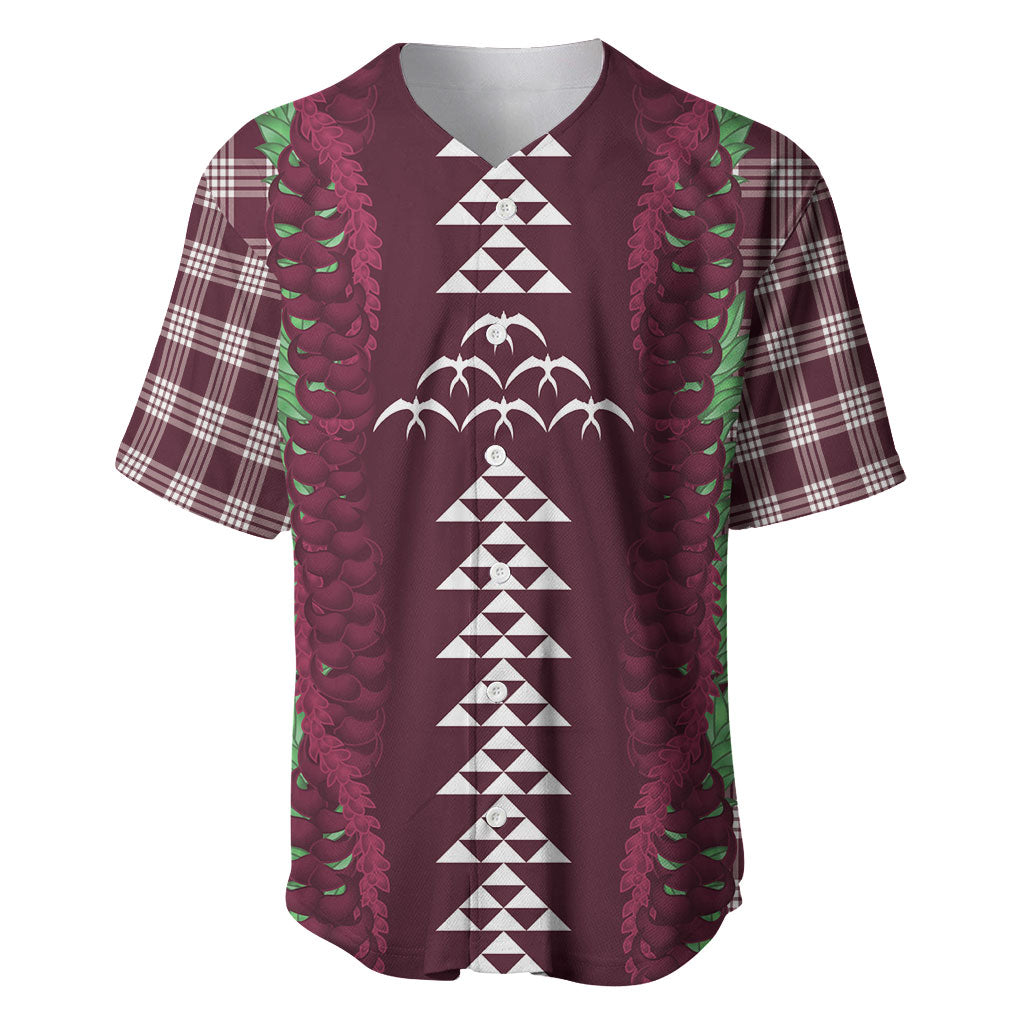 Burgundy Palaka Hawaii Iwa Bird Baseball Jersey Hawaiian Kakau Jade Vine Lei LT14 Burgundy - Polynesian Pride