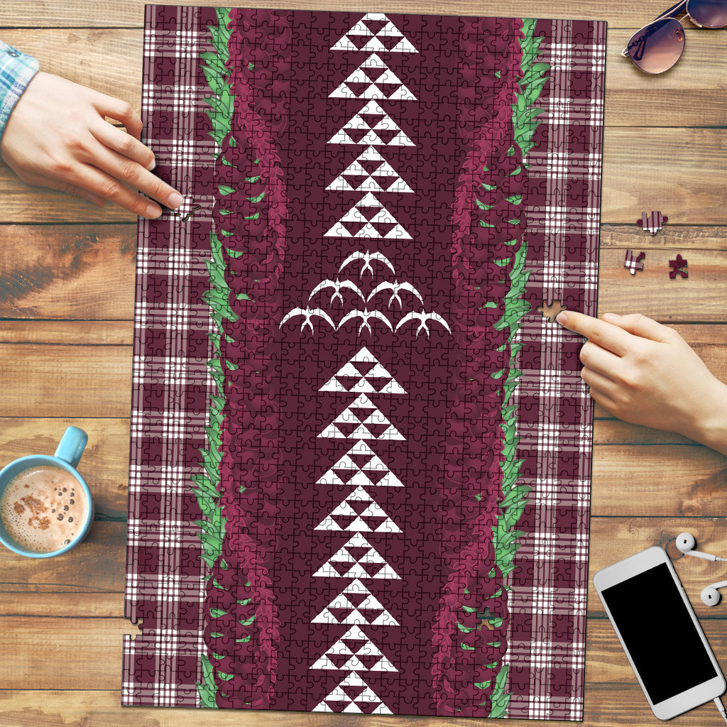 Burgundy Palaka Hawaii Iwa Bird Puzzle Hawaiian Kakau Jade Vine Lei LT14 Burgundy - Polynesian Pride