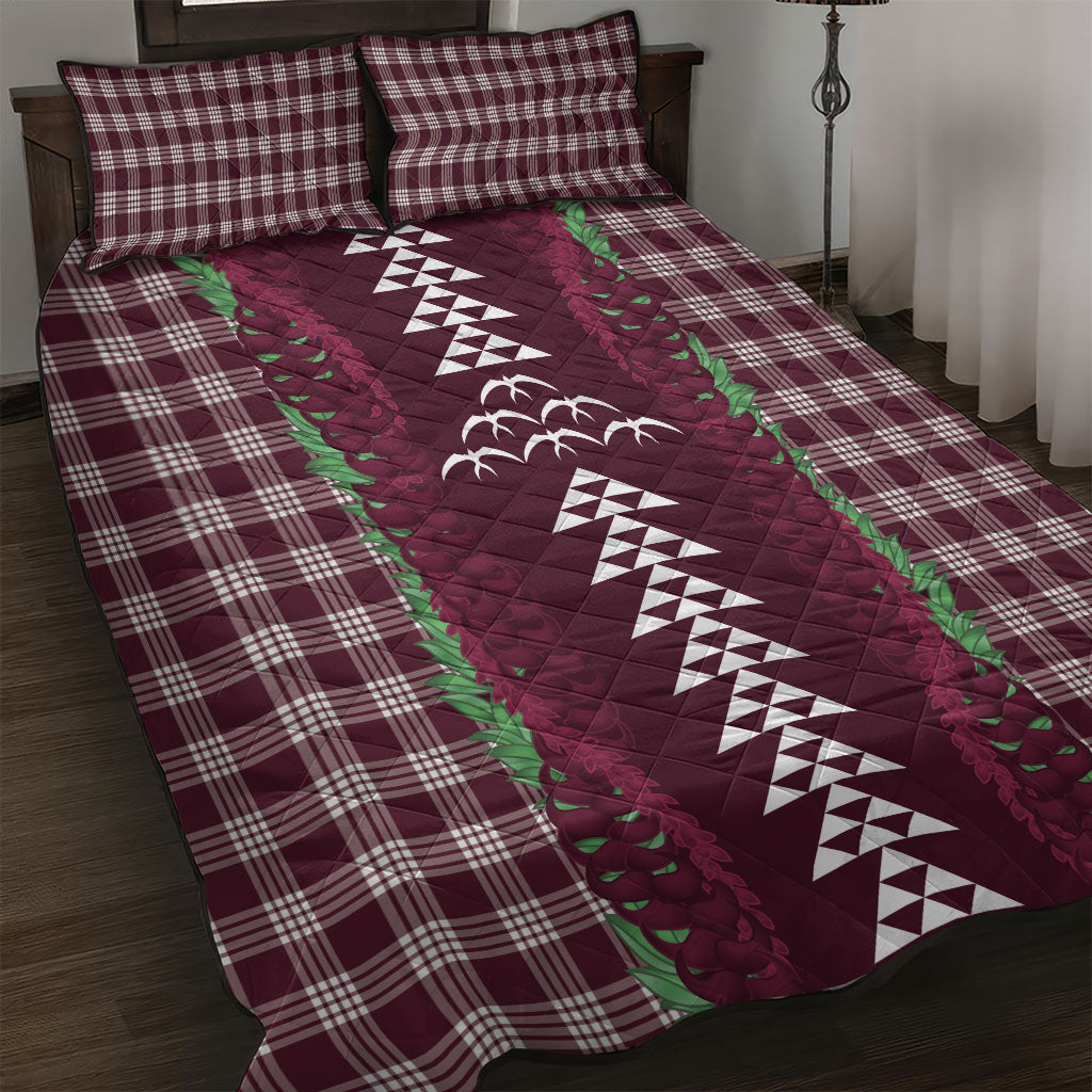 Burgundy Palaka Hawaii Iwa Bird Quilt Bed Set Hawaiian Kakau Jade Vine Lei LT14 Burgundy - Polynesian Pride