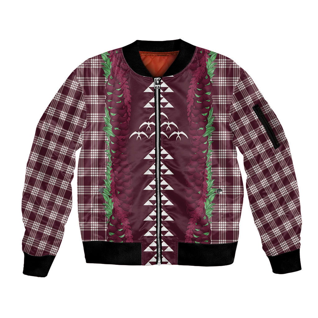 Burgundy Palaka Hawaii Iwa Bird Sleeve Zip Bomber Jacket Hawaiian Kakau Jade Vine Lei LT14 Unisex Burgundy - Polynesian Pride