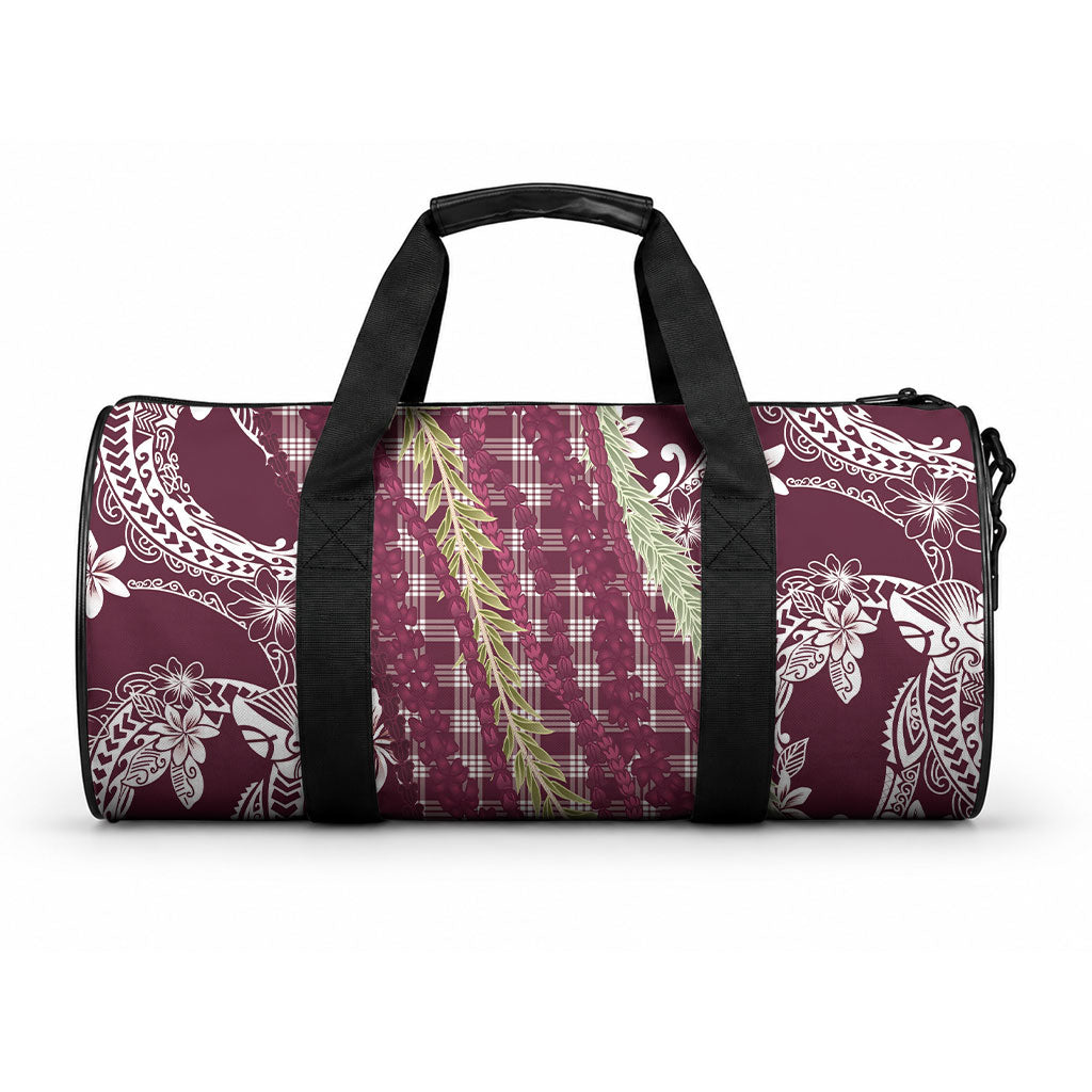 Burgundy Palaka Hawaii Leis Duffle Bag Hawaiian-plaid Elegant Tropical Vibes LT14 One size Burgundy - Polynesian Pride