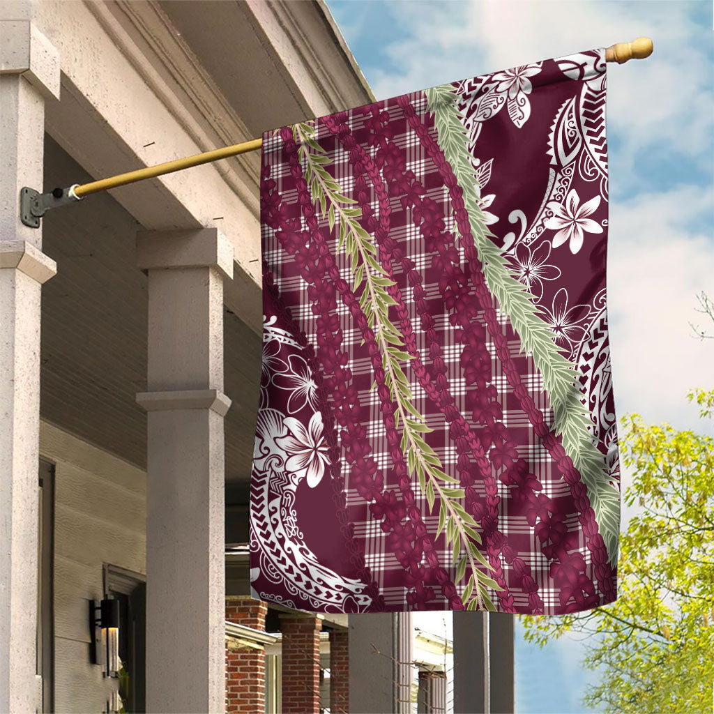 Burgundy Palaka Hawaii Leis Garden Flag Hawaiian-plaid Elegant Tropical Vibes LT14 House Flag Burgundy - Polynesian Pride