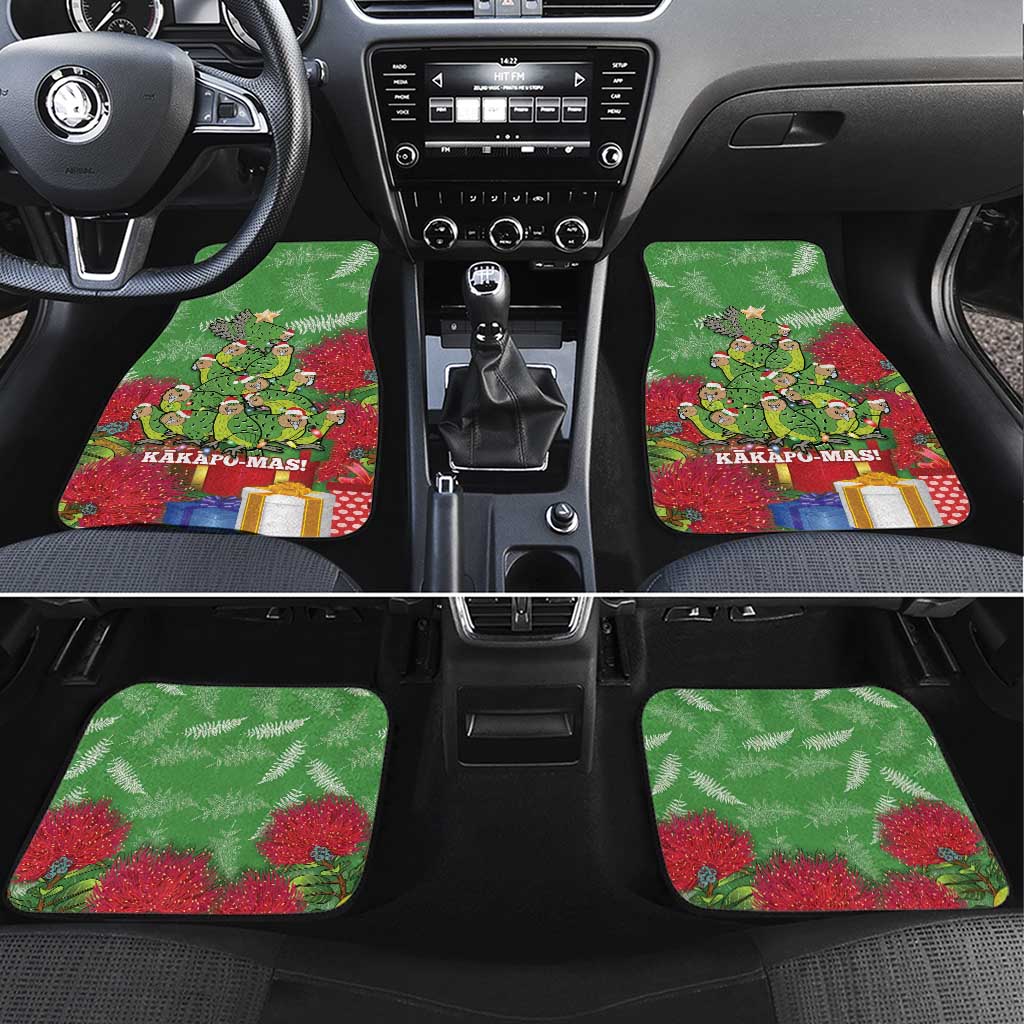 Kakapo New Zealand Christmas Car Mats Meri Kirihimete Pohutukawa - Green Color LT14 Set 4pcs Green - Polynesian Pride