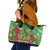 Kakapo New Zealand Christmas Leather Tote Bag Meri Kirihimete Pohutukawa - Green Color