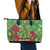 Kakapo New Zealand Christmas Leather Tote Bag Meri Kirihimete Pohutukawa - Green Color