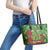 Kakapo New Zealand Christmas Leather Tote Bag Meri Kirihimete Pohutukawa - Green Color