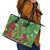 Kakapo New Zealand Christmas Leather Tote Bag Meri Kirihimete Pohutukawa - Green Color