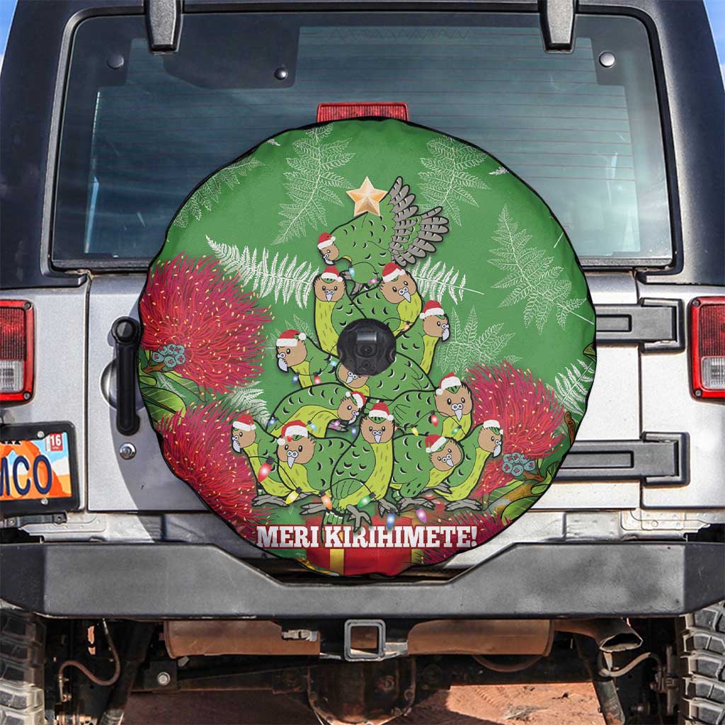 Kakapo New Zealand Christmas Spare Tire Cover Meri Kirihimete Pohutukawa - Green Color LT14 Green - Polynesian Pride