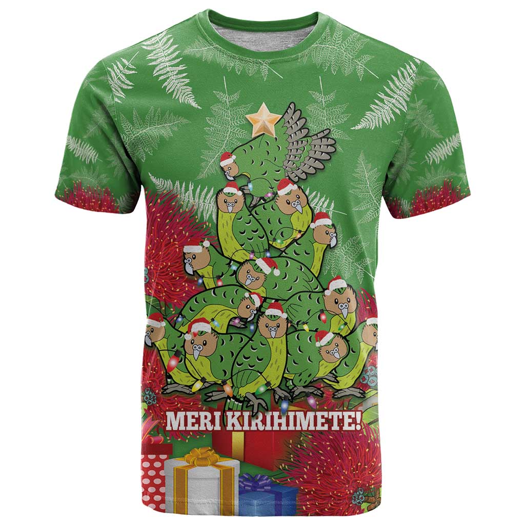 Kakapo New Zealand Christmas T Shirt Meri Kirihimete Pohutukawa - Green Color LT14 Green - Polynesian Pride