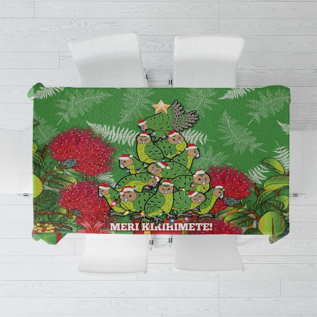 Kakapo New Zealand Christmas Tablecloth Meri Kirihimete Pohutukawa - Green Color LT14 Green - Polynesian Pride