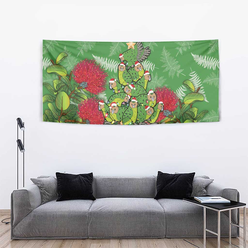 Kakapo New Zealand Christmas Tapestry Meri Kirihimete Pohutukawa - Green Color