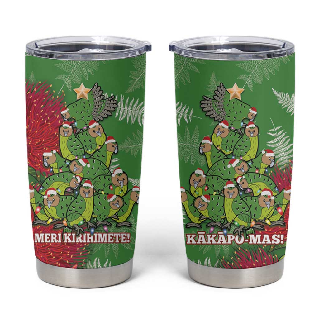 Kakapo New Zealand Christmas Tumbler Cup Meri Kirihimete Pohutukawa - Green Color