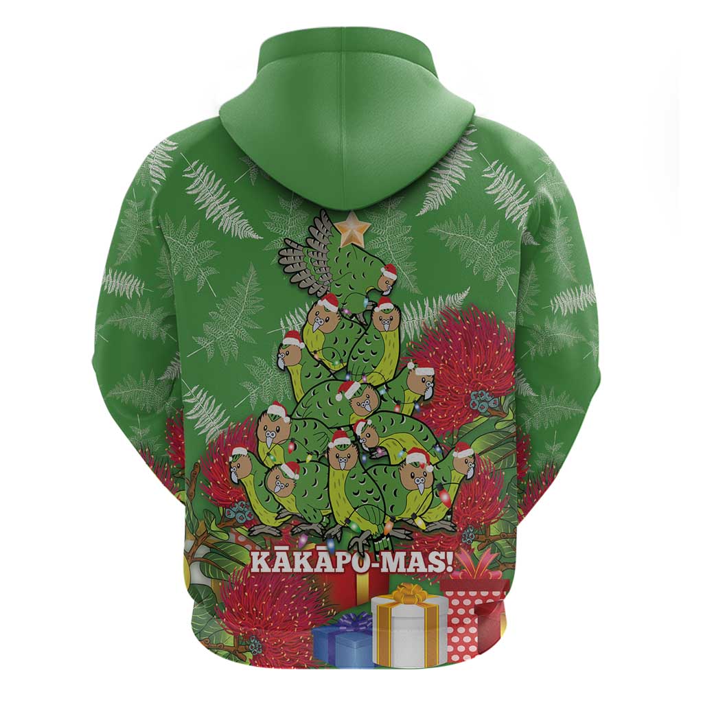 Kakapo New Zealand Christmas Zip Hoodie Meri Kirihimete Pohutukawa - Green Color