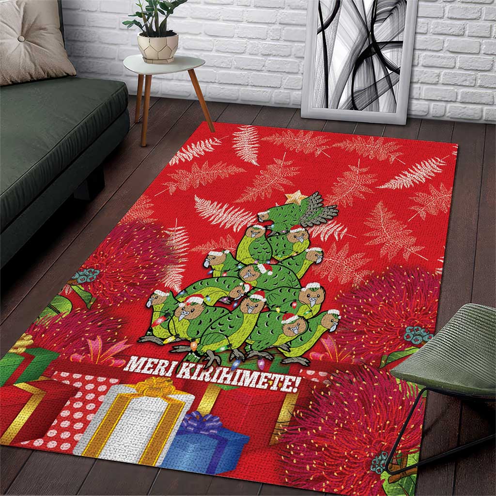 Kakapo New Zealand Christmas Area Rug Meri Kirihimete Pohutukawa - Red Color