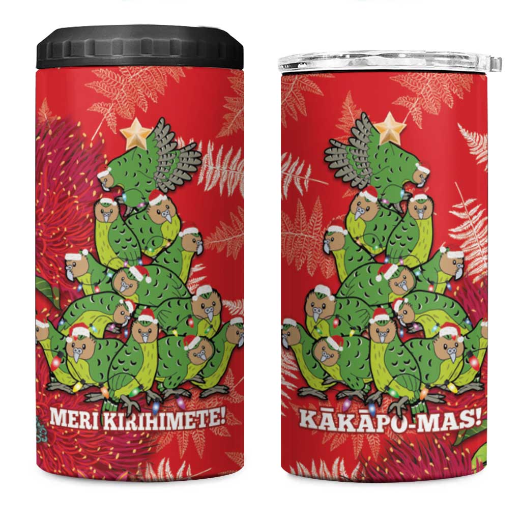 Kakapo New Zealand Christmas 4 in 1 Can Cooler Tumbler Meri Kirihimete Pohutukawa - Red Color