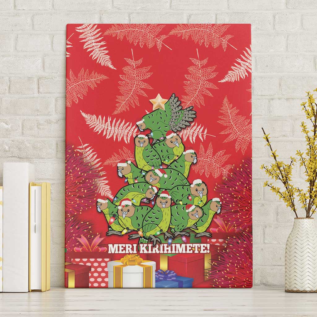 Kakapo New Zealand Christmas Canvas Wall Art Meri Kirihimete Pohutukawa - Red Color LT14 Without Frame Red - Polynesian Pride
