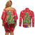 Kakapo New Zealand Christmas Couples Matching Off Shoulder Short Dress and Long Sleeve Button Shirt Meri Kirihimete Pohutukawa - Red Color