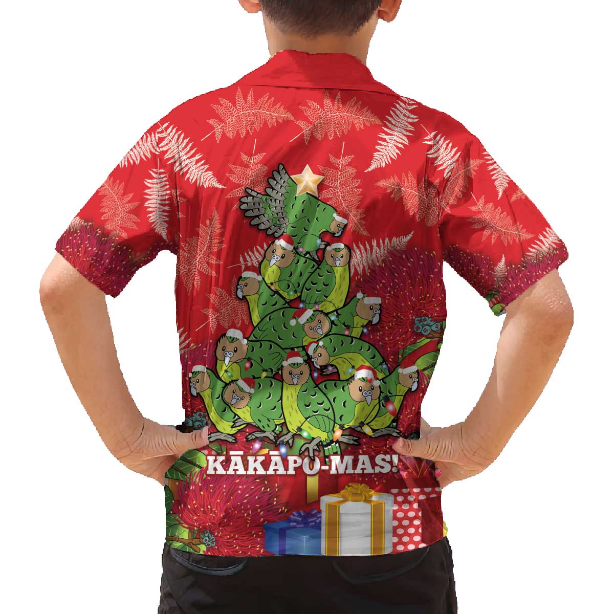 Kakapo New Zealand Christmas Family Matching Off The Shoulder Long Sleeve Dress and Hawaiian Shirt Meri Kirihimete Pohutukawa - Red Color