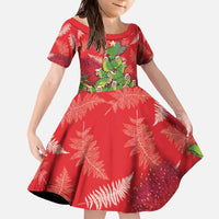 Kakapo New Zealand Christmas Family Matching Off The Shoulder Long Sleeve Dress and Hawaiian Shirt Meri Kirihimete Pohutukawa - Red Color