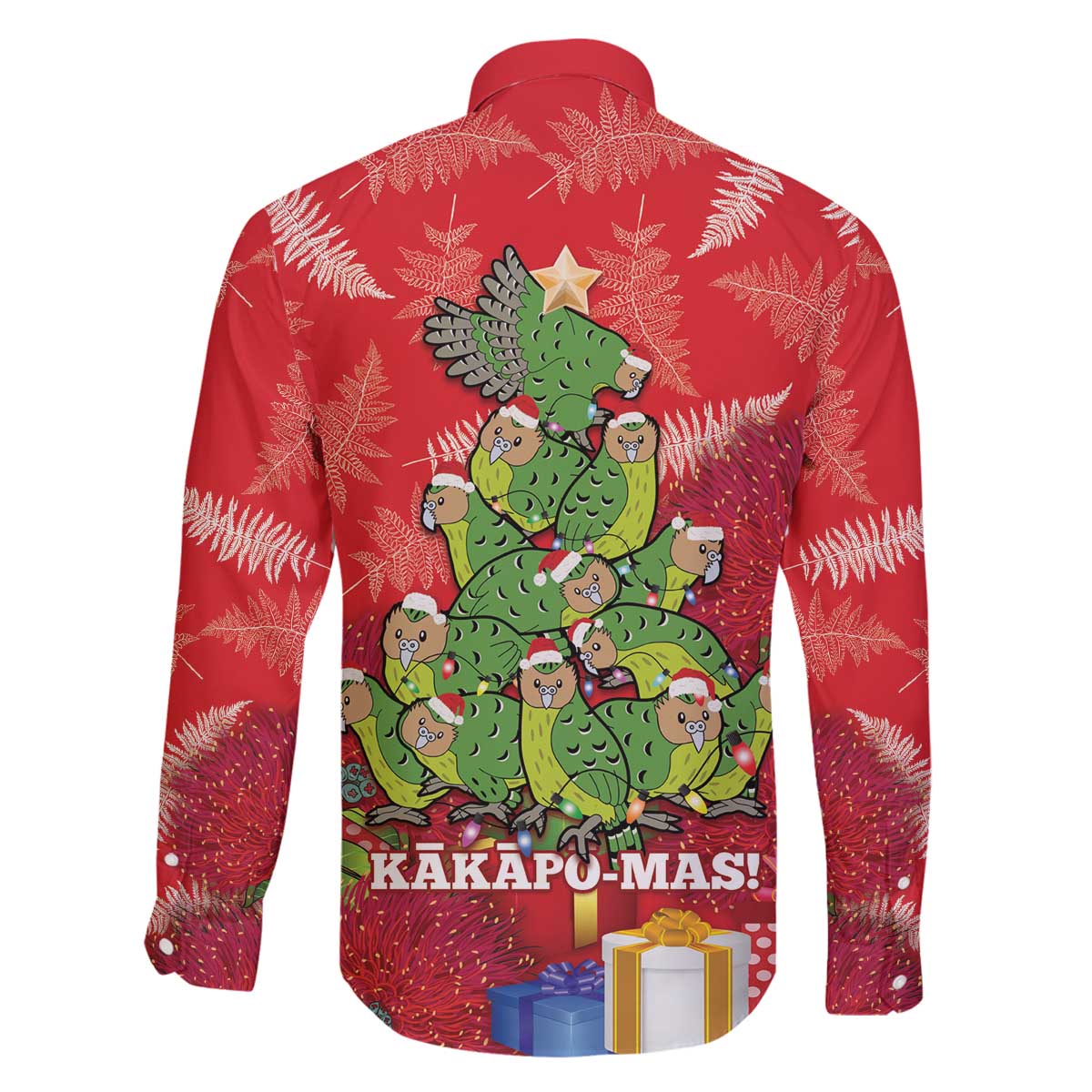 Kakapo New Zealand Christmas Family Matching Off The Shoulder Long Sleeve Dress and Hawaiian Shirt Meri Kirihimete Pohutukawa - Red Color