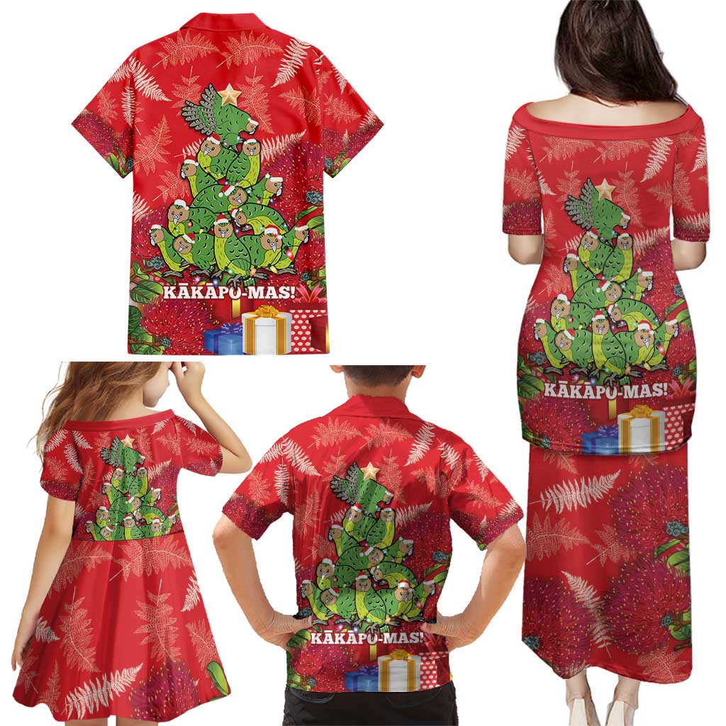 Kakapo New Zealand Christmas Family Matching Puletasi and Hawaiian Shirt Meri Kirihimete Pohutukawa - Red Color
