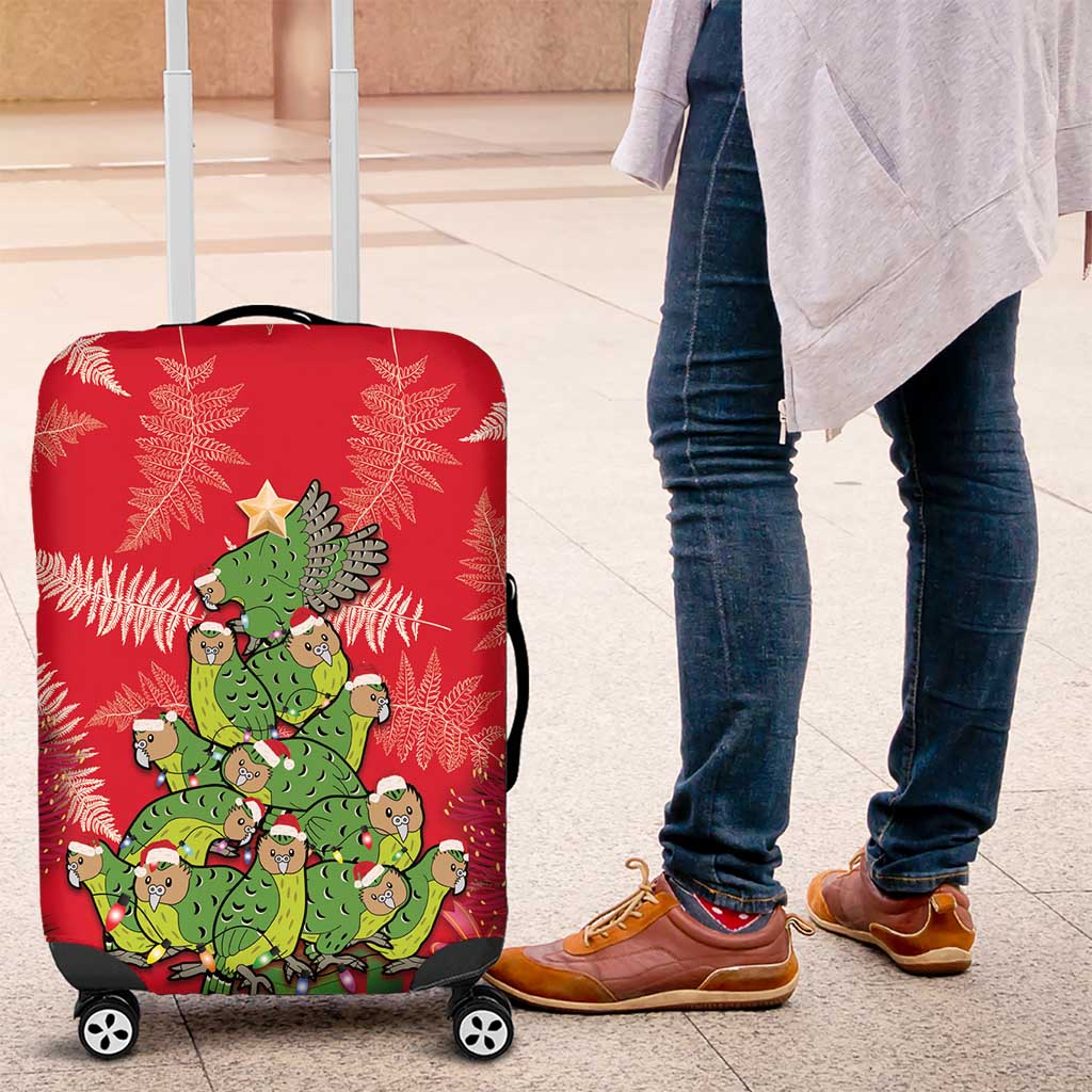 Kakapo New Zealand Christmas Luggage Cover Meri Kirihimete Pohutukawa - Red Color