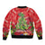 Kakapo New Zealand Christmas Sleeve Zip Bomber Jacket Meri Kirihimete Pohutukawa - Red Color