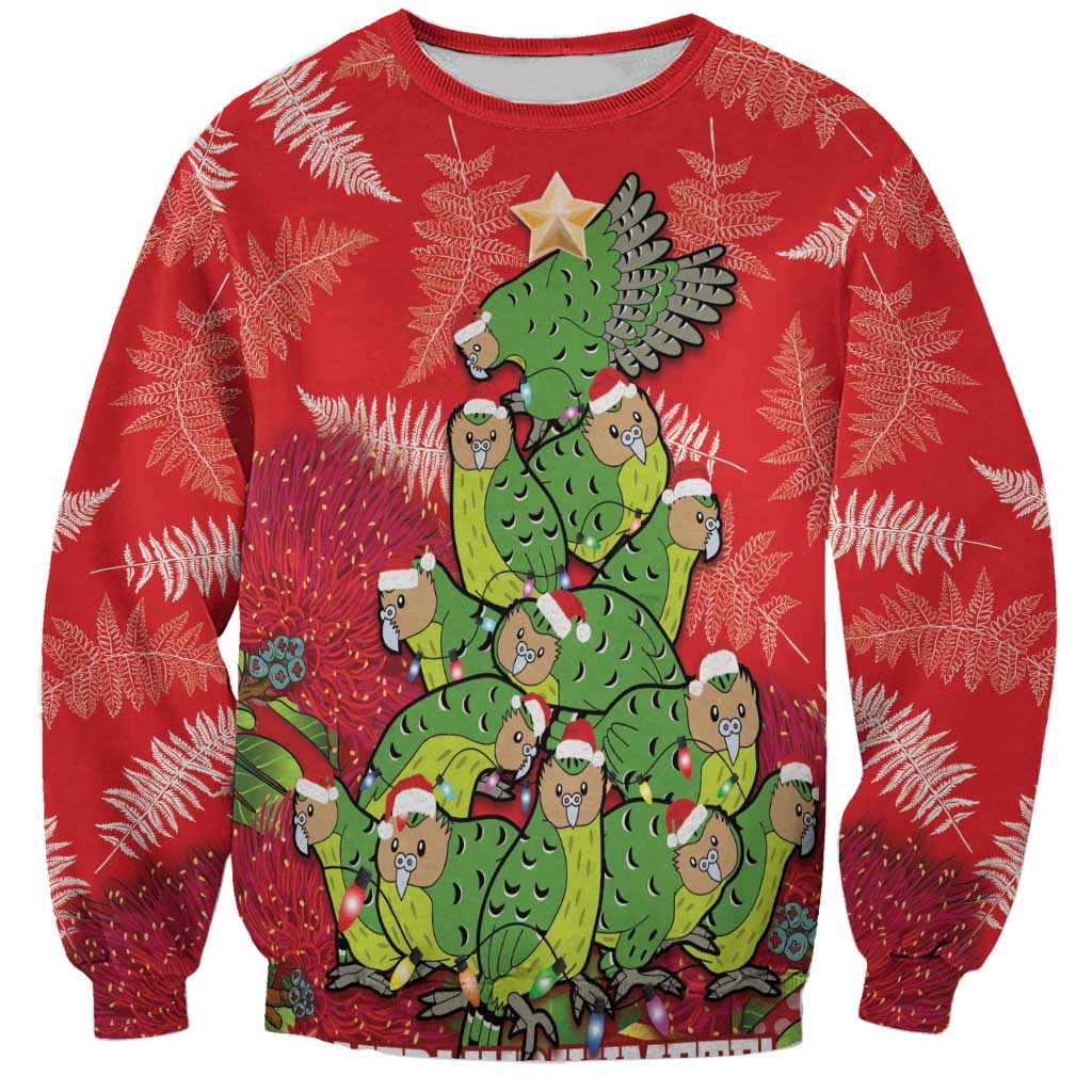 Kakapo New Zealand Christmas Sweatshirt Meri Kirihimete Pohutukawa - Red Color