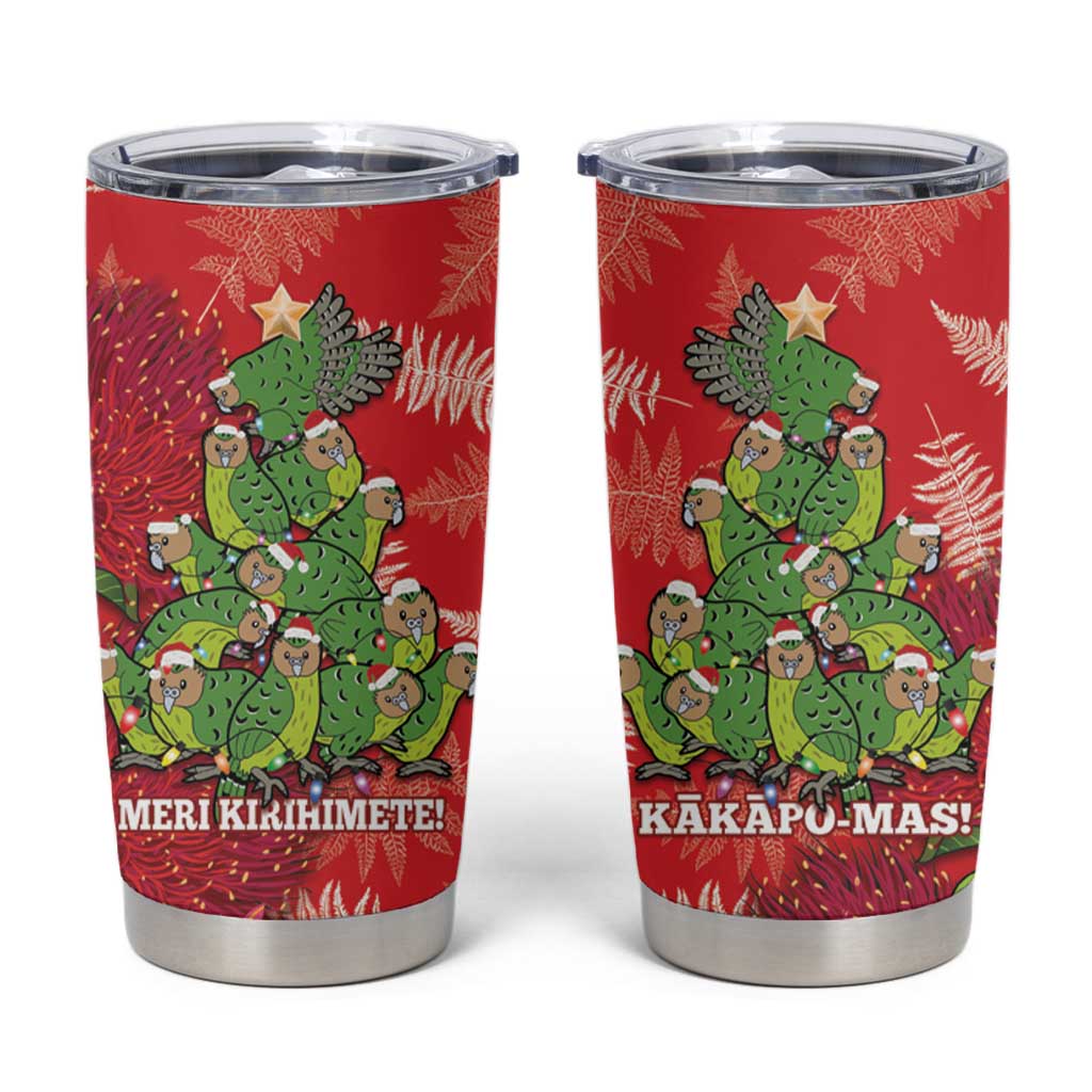 Kakapo New Zealand Christmas Tumbler Cup Meri Kirihimete Pohutukawa - Red Color