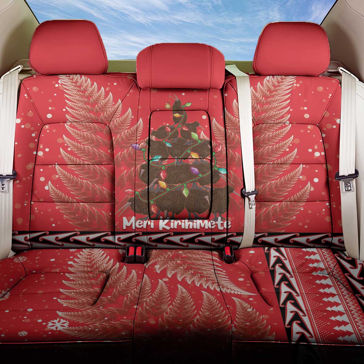 Kiwi New Zealand Christmas Back Car Seat Cover Meri Kirihimete Silver Fern - Red Color