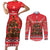 Kiwi New Zealand Christmas Couples Matching Short Sleeve Bodycon Dress and Long Sleeve Button Shirt Meri Kirihimete Silver Fern - Red Color