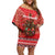 Kiwi New Zealand Christmas Family Matching Off Shoulder Short Dress and Hawaiian Shirt Meri Kirihimete Silver Fern - Red Color