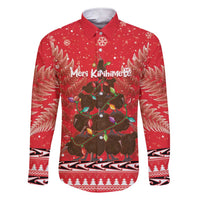 Kiwi New Zealand Christmas Family Matching Short Sleeve Bodycon Dress and Hawaiian Shirt Meri Kirihimete Silver Fern - Red Color